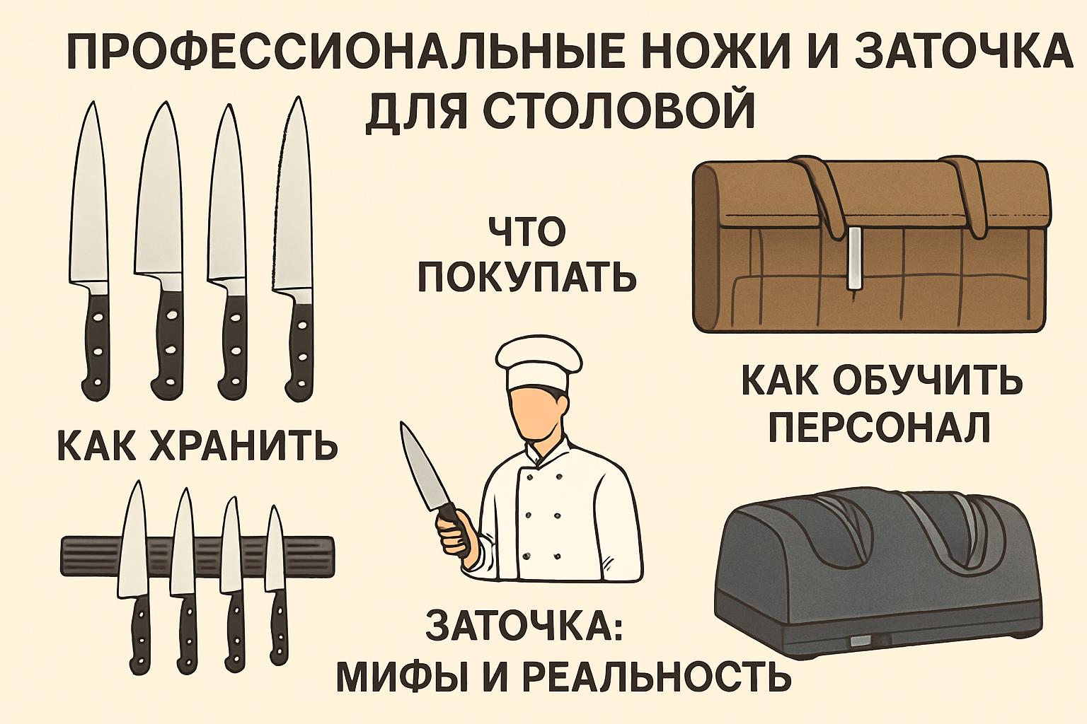 Профессиональные ножи и заточка для столовой: что покупать, как хранить, как обучить персонал. Заточка: мифы и реальность