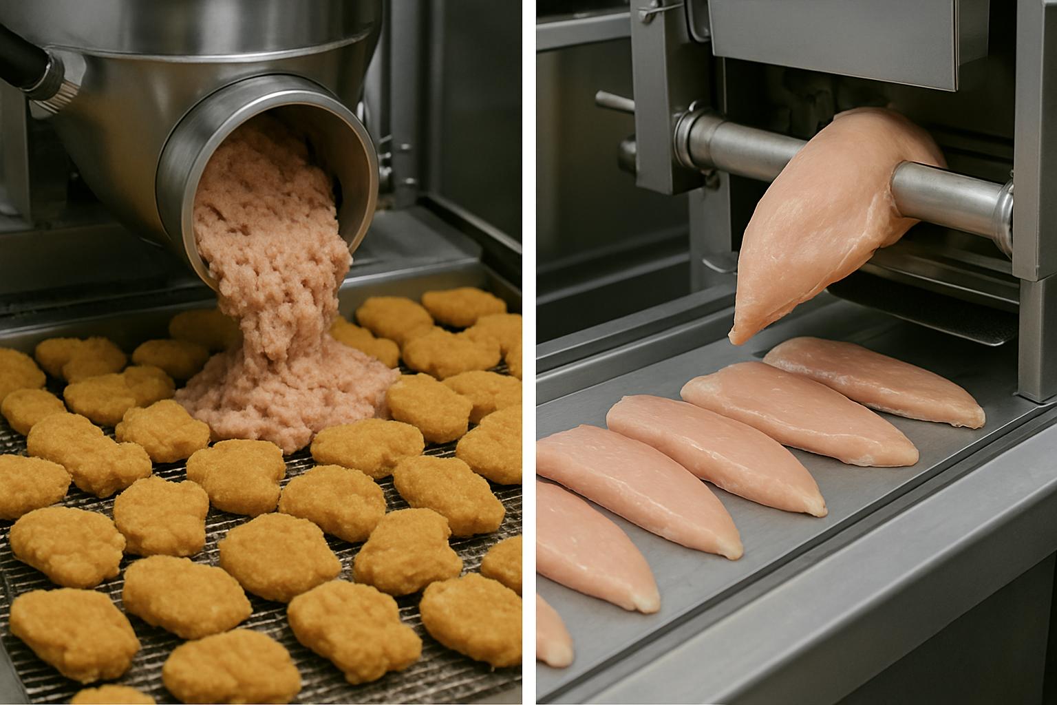 Наггетсы и тендеры: рубленая масса vs цельное филе — что выгоднее и вкуснее  . Производственный процесс: как получают оба вида