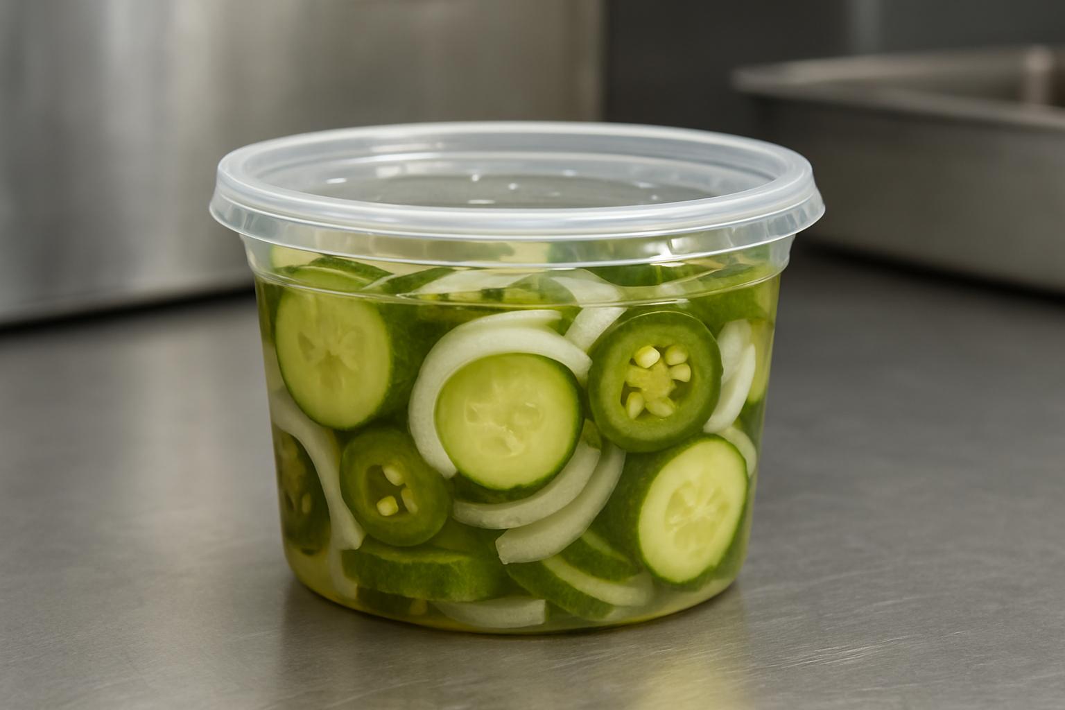 Пиклинг для фастфуда: быстрые маринованные огурцы, лук, халапеньо — подачa и срок годности  . Производственные практики: масштабирование и санитария